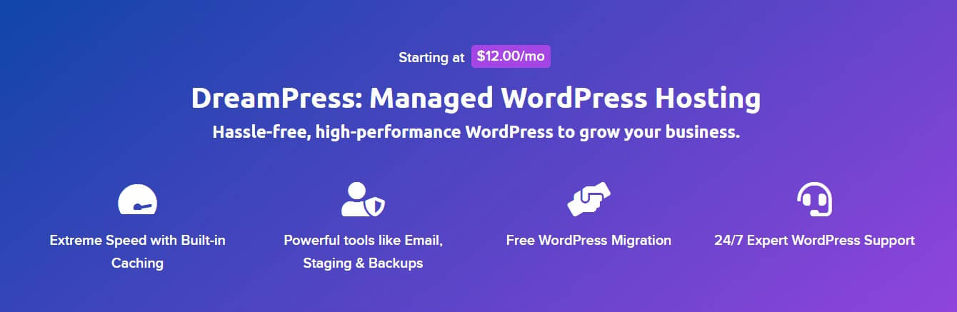 dreampress managed wordpress hosting homepage