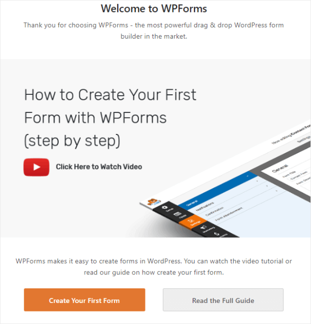 wpforms welcome message