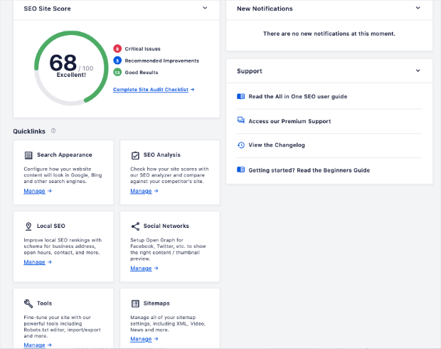 AIOSEO dashboard view