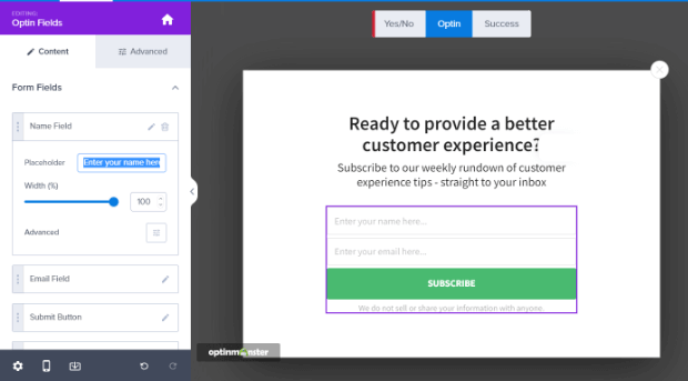 OptinMonster visual editor