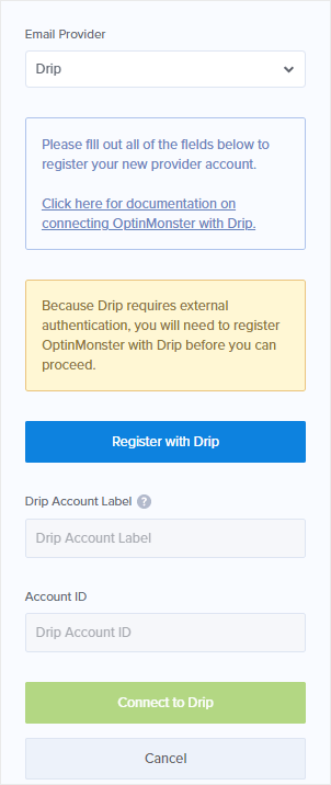 Register with Drip integration