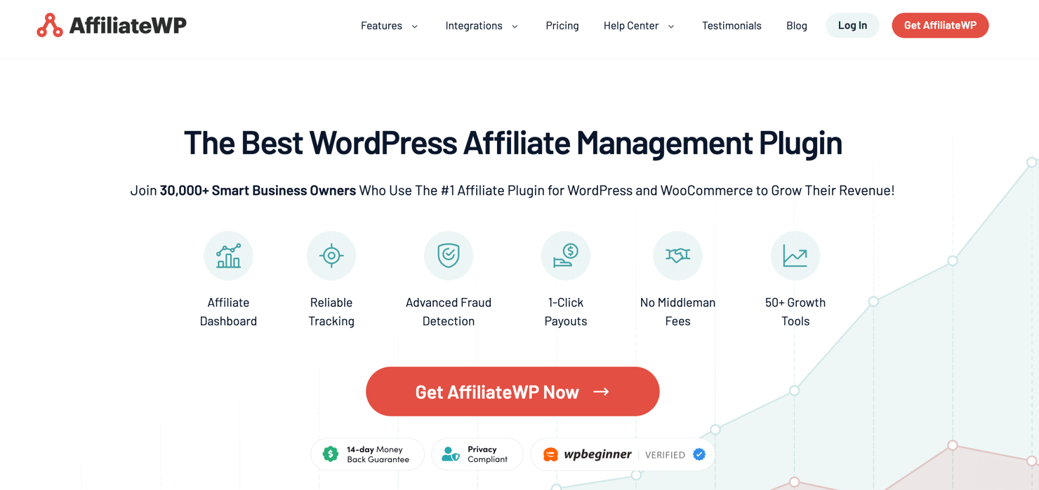 Homepage of AffiliateWP