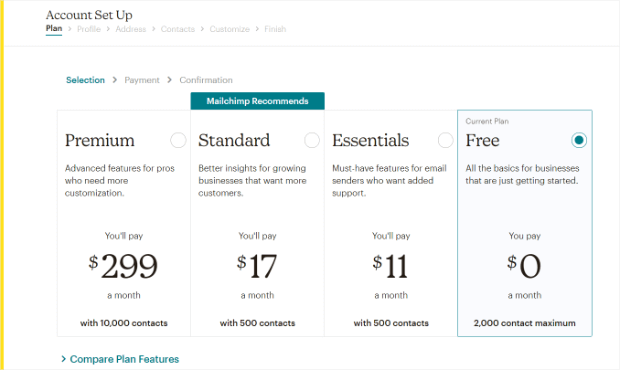 mailchimp review plan selection