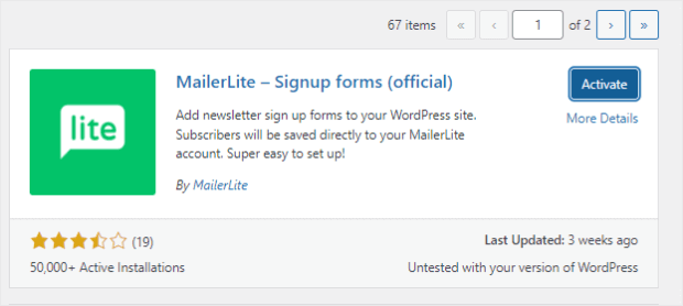 Activate MailerLite WordPress