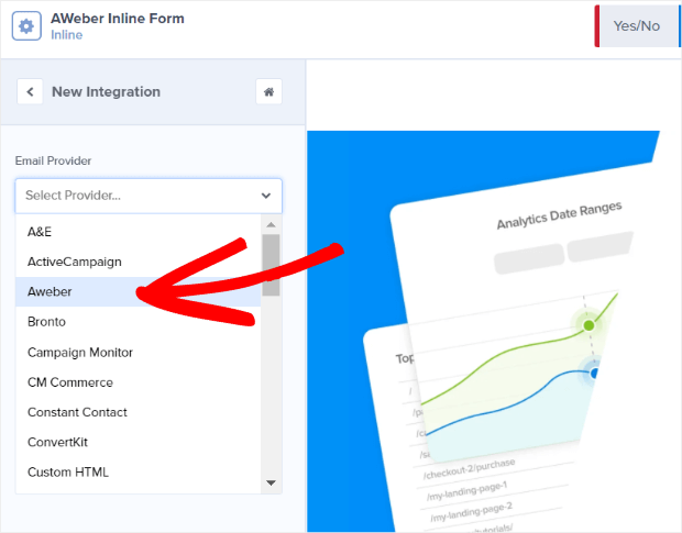 Select AWeber from Integrations list