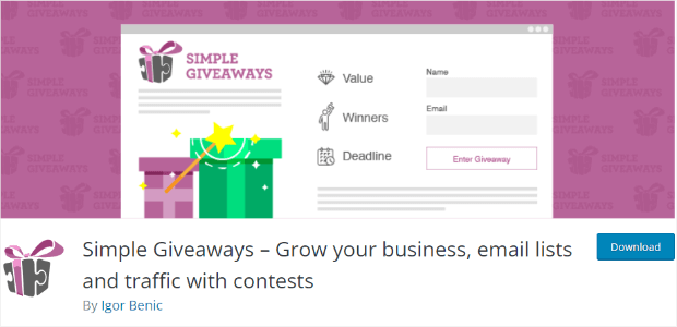Simple Giveaways homepage