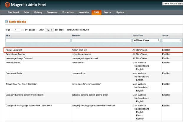 magento footer links block