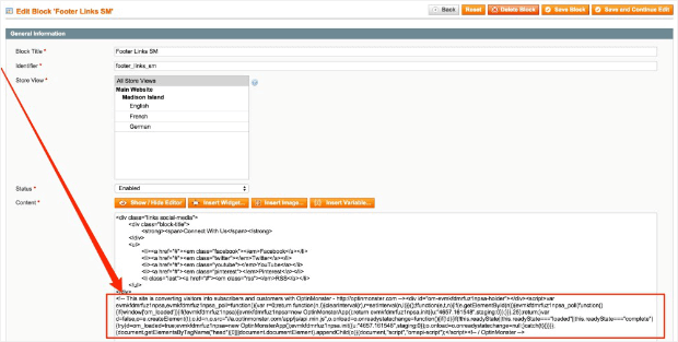 magento paste embed code