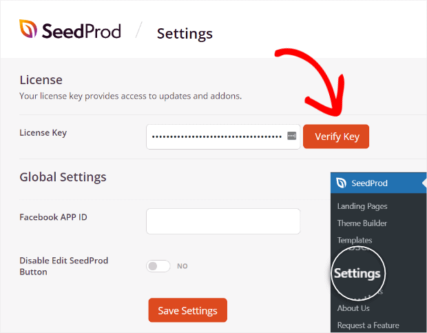 license key in seedprod settings