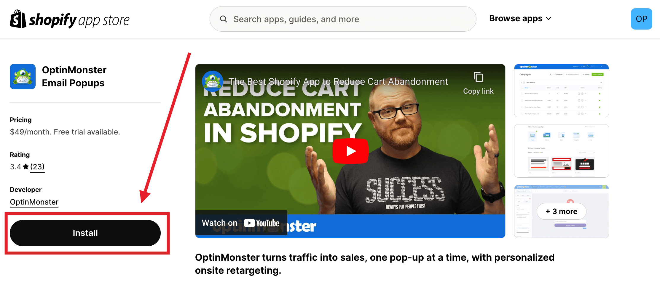 Install the OptinMonster Shopify App.