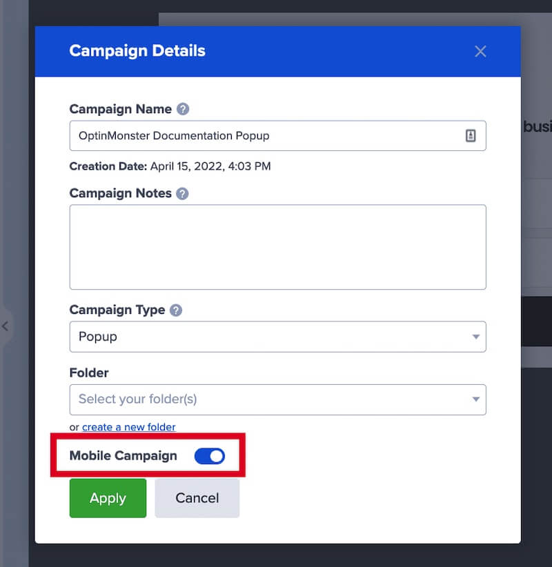 Enable Mobile Campaign in the campaign details.