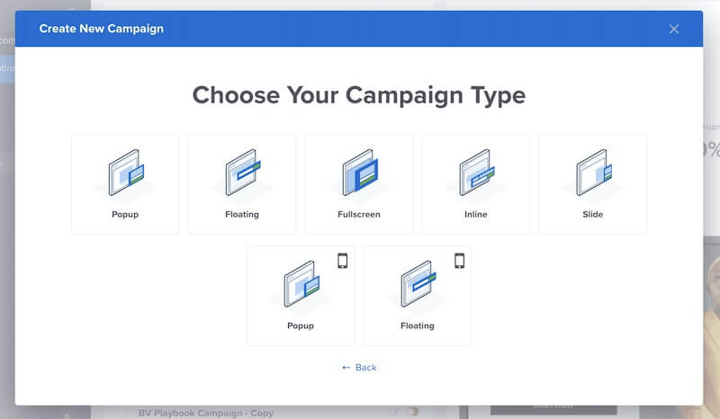 Select the Campaign Type you wish to use for your Canvas campaign in OptinMonster.