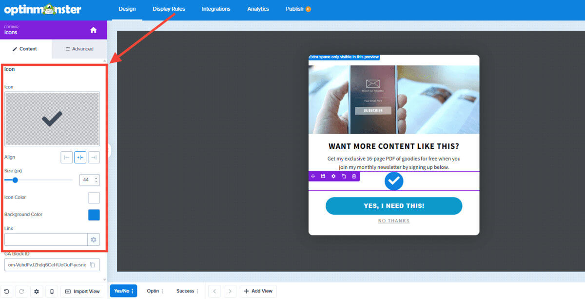 Configure icon block