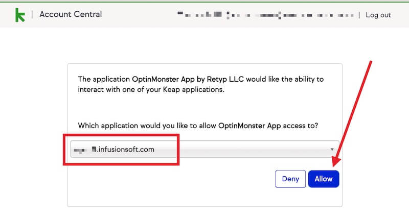 Give OptinMonster permission to connect to your Keap application.