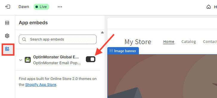 Toggle on App embed block