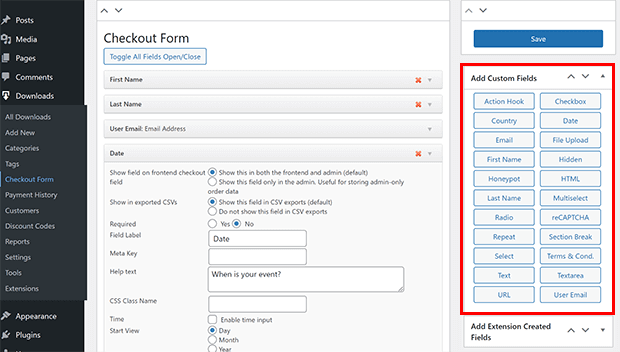 Easy Digital Downloads custom checkout field