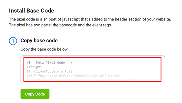 Screenshot of where to copy the base code