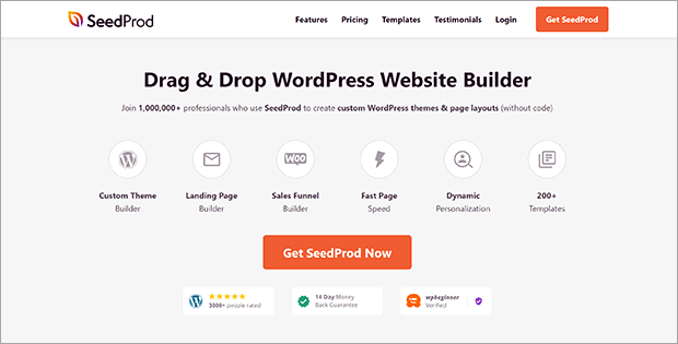 SeedProd drag & drop website builder homepage