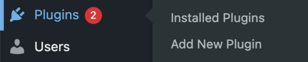 WordPress dashboard, showing "Plugins" selected and an "Add New Plugin" option.