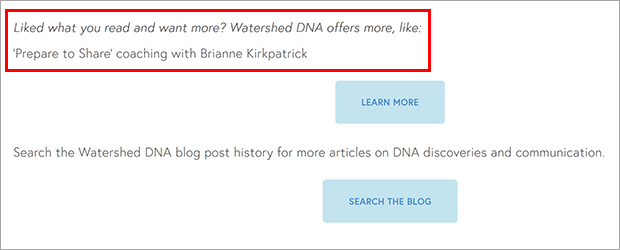 Watershed DNA markets their coaching services at the end of a blog post