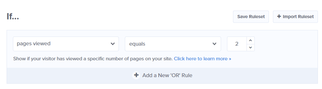 Display Rules: pages viewed equals 2