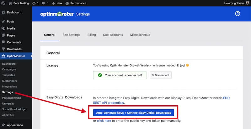 Automatically integrate Easy Digital Downloads with OptinMonster in WordPress.