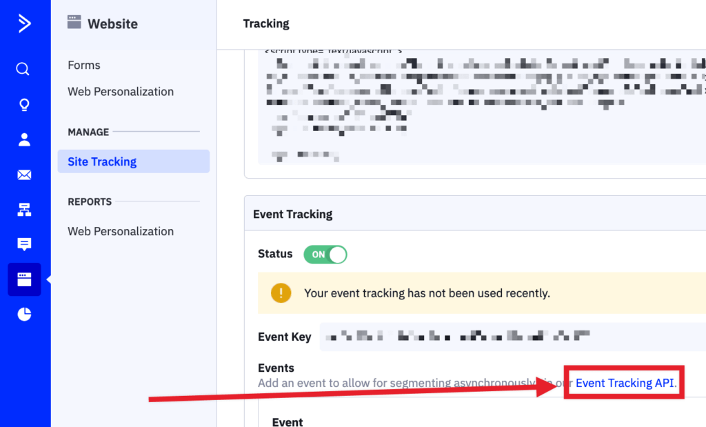 Event Tracking API in ActiveCampaign.