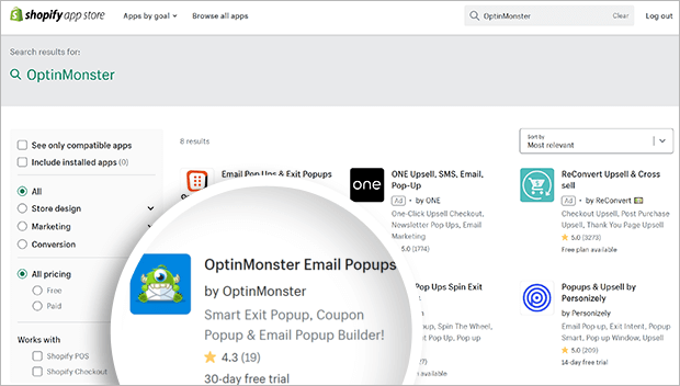 OptinMonster for adding exit intent popup Shopify