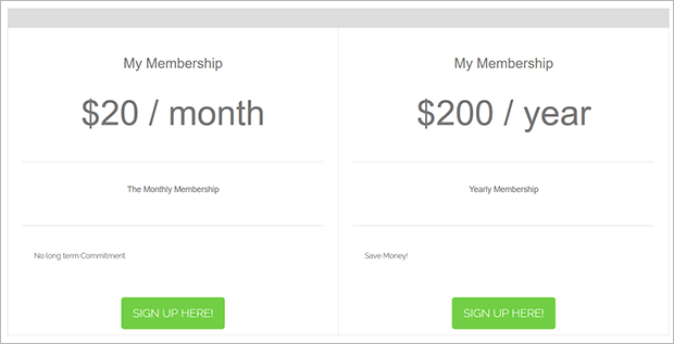 pricing table