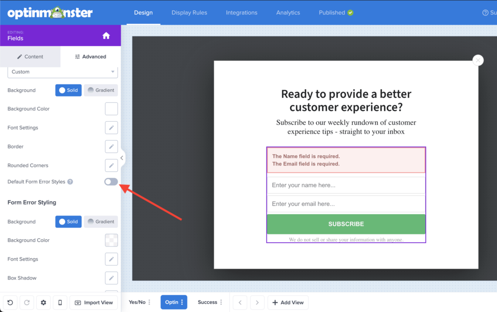 Error Style How to Style the Campaign Error Messages - OptinMonster