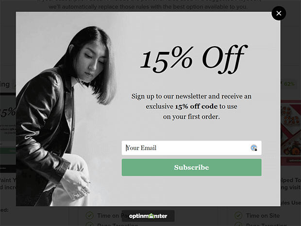 welcome popup with discount code