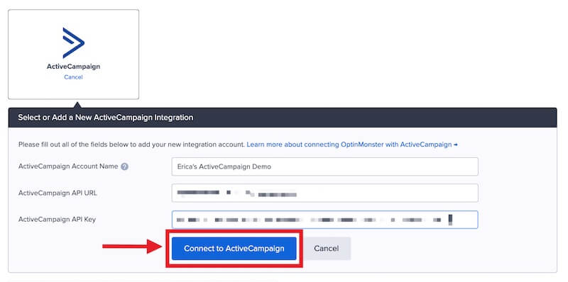 Add ActiveCampaign API URL and API Key.