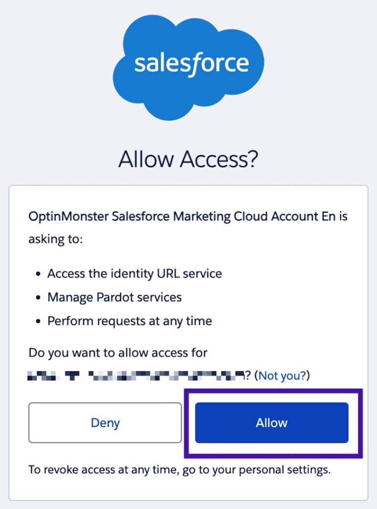 Allow access from OptinMonster to Salesforce.