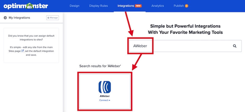 Select AWeber from the Integrations list.