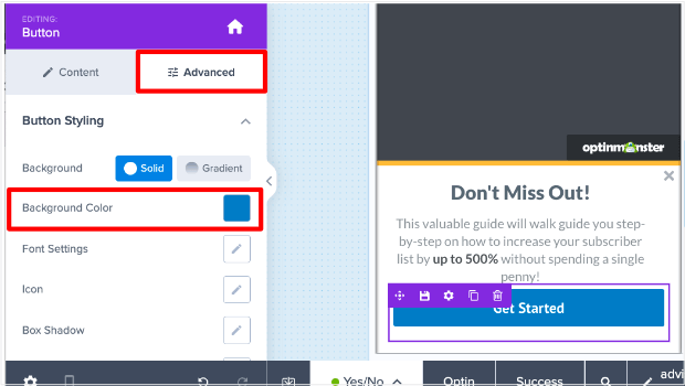 The "advanced" tab in the button editor gives you the option to change the button background color.