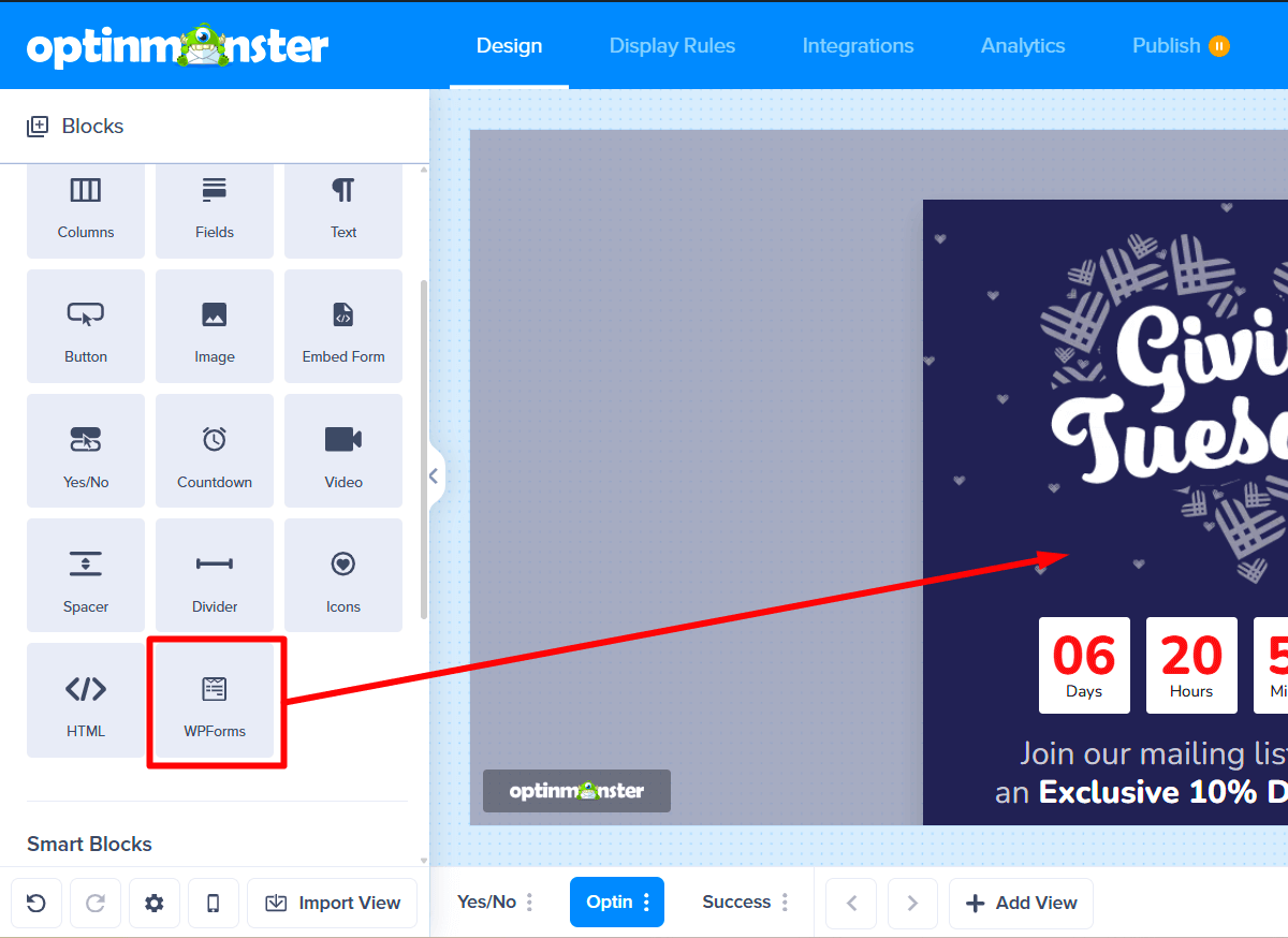 WPForms Block in the OptinMonster campaign builder.