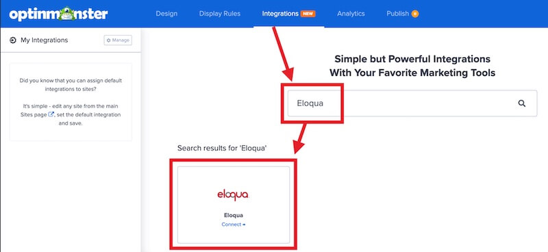 Select Eloqua to integrate with OptinMonster.