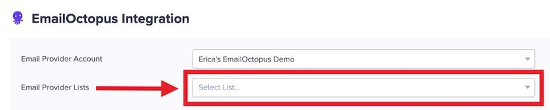 Select a List to add leads to in EmailOctopus.