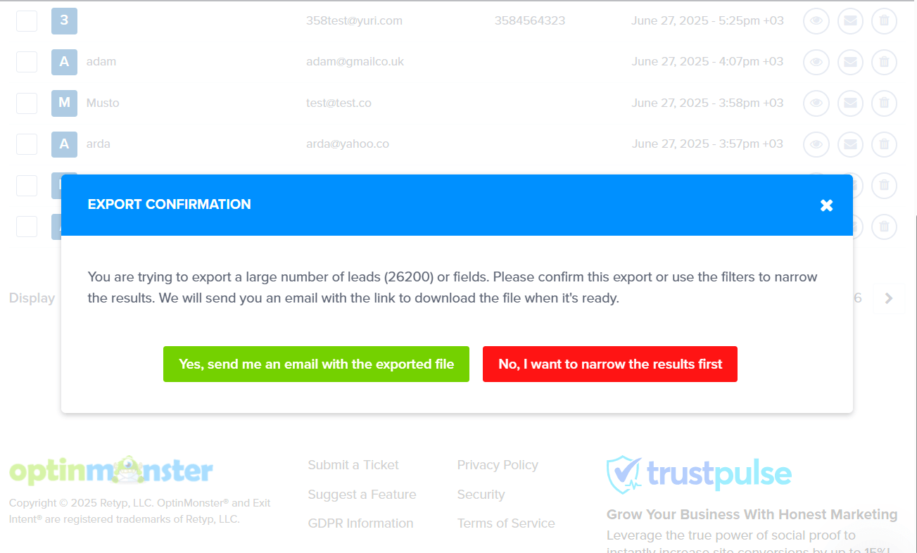 export leads modal