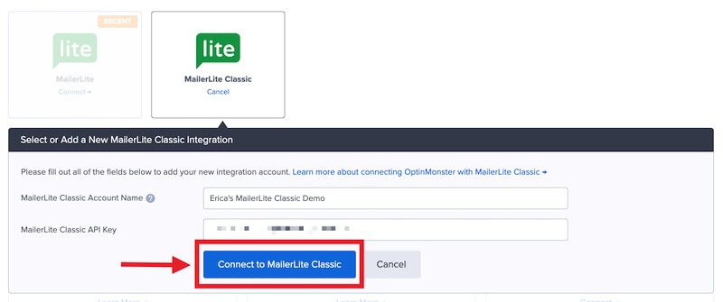 Connect with MailerLite Classic.