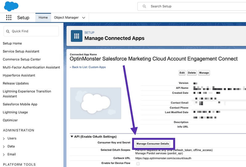 Mange Consumer Details for your Connected App in Salesforce.