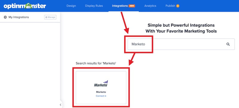 Select Marketo to integrate with OptinMonster.