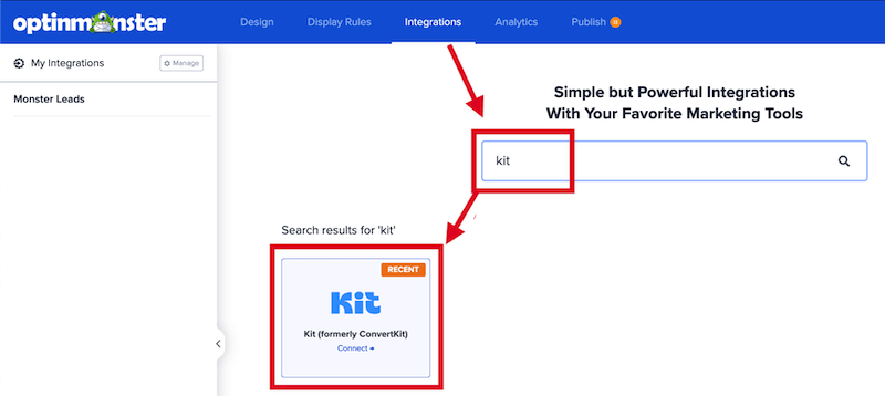 Search for and select Kit as your integration to get started.