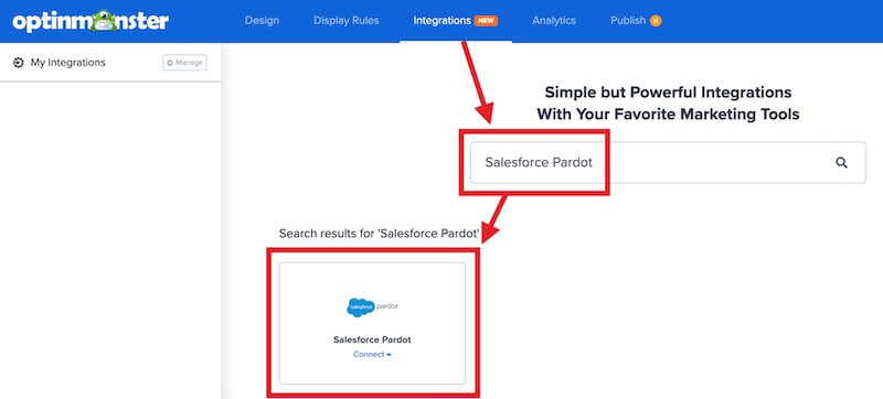 Select Salesforce Pardot to integrate with OptinMonster.