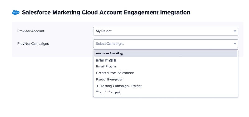 Salesforce select Provider Campaigns from the integration in OptinMonster.