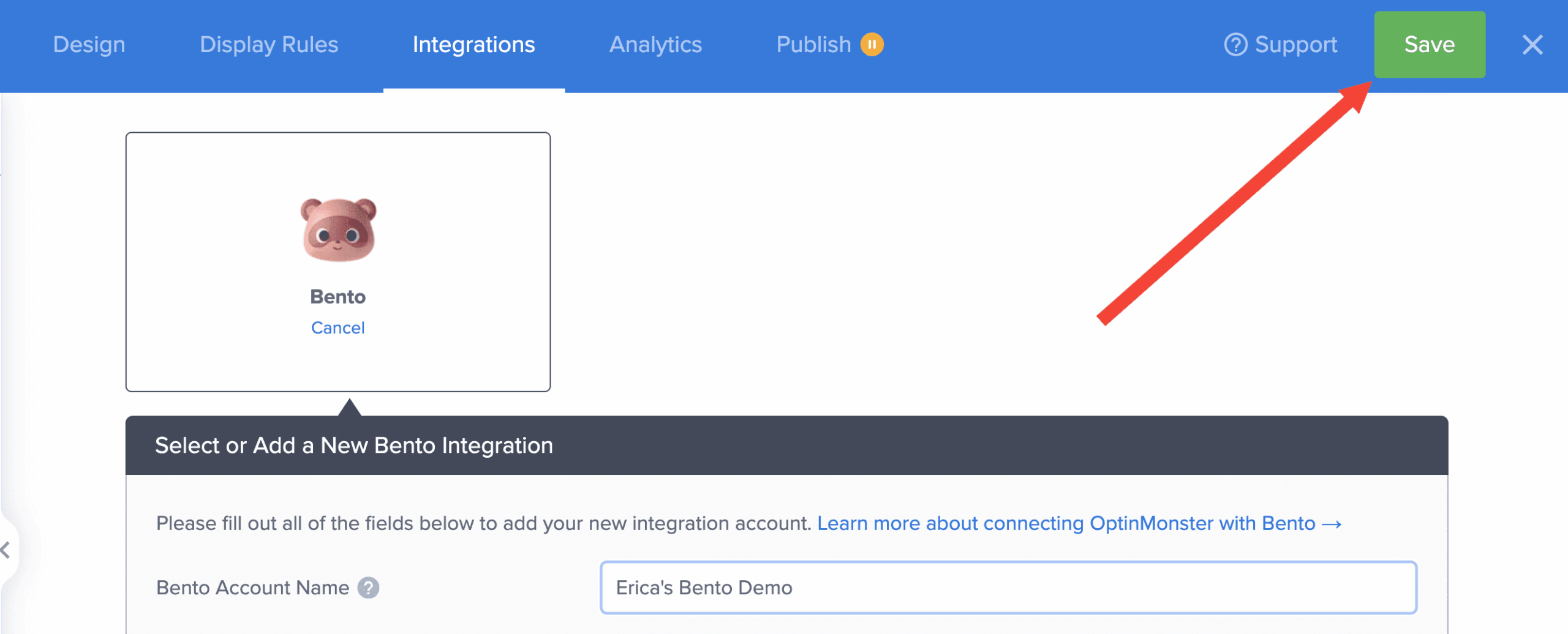 save bento integration - optinmonster