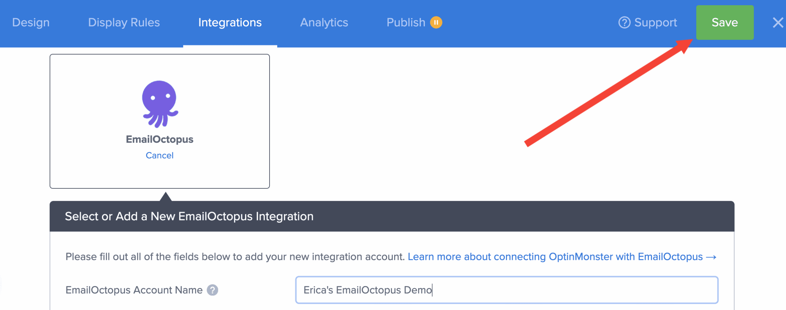 save campaign emailoctopus integration - optinmonster