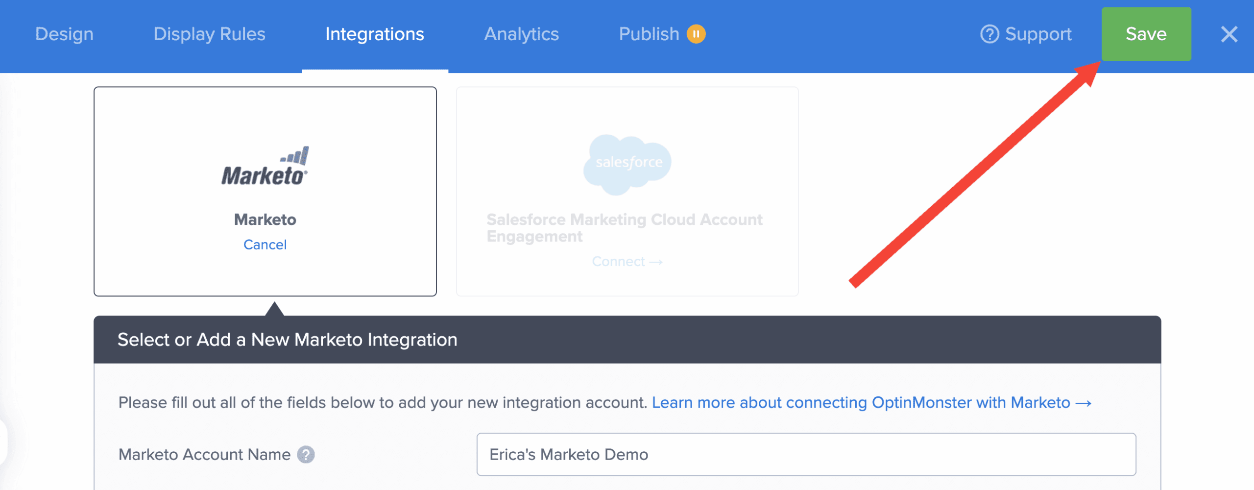 save campaign integration marketo - optinmonster