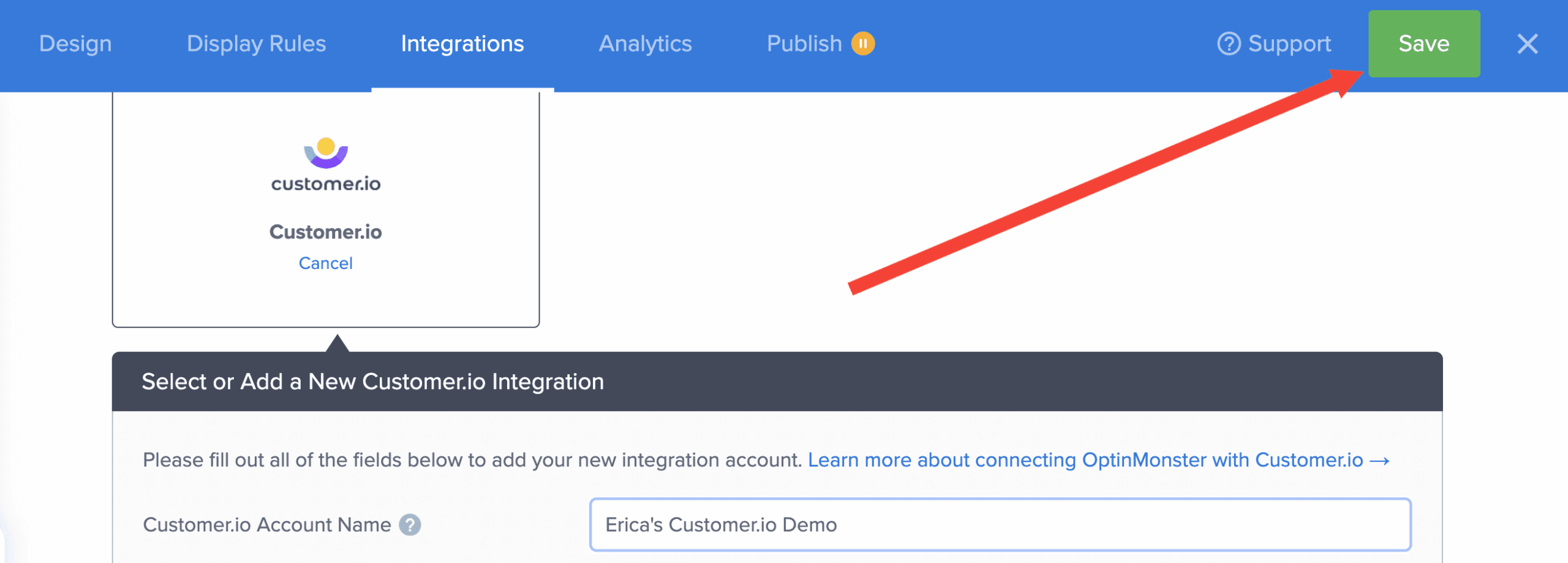 save campaign integration - optinmonster