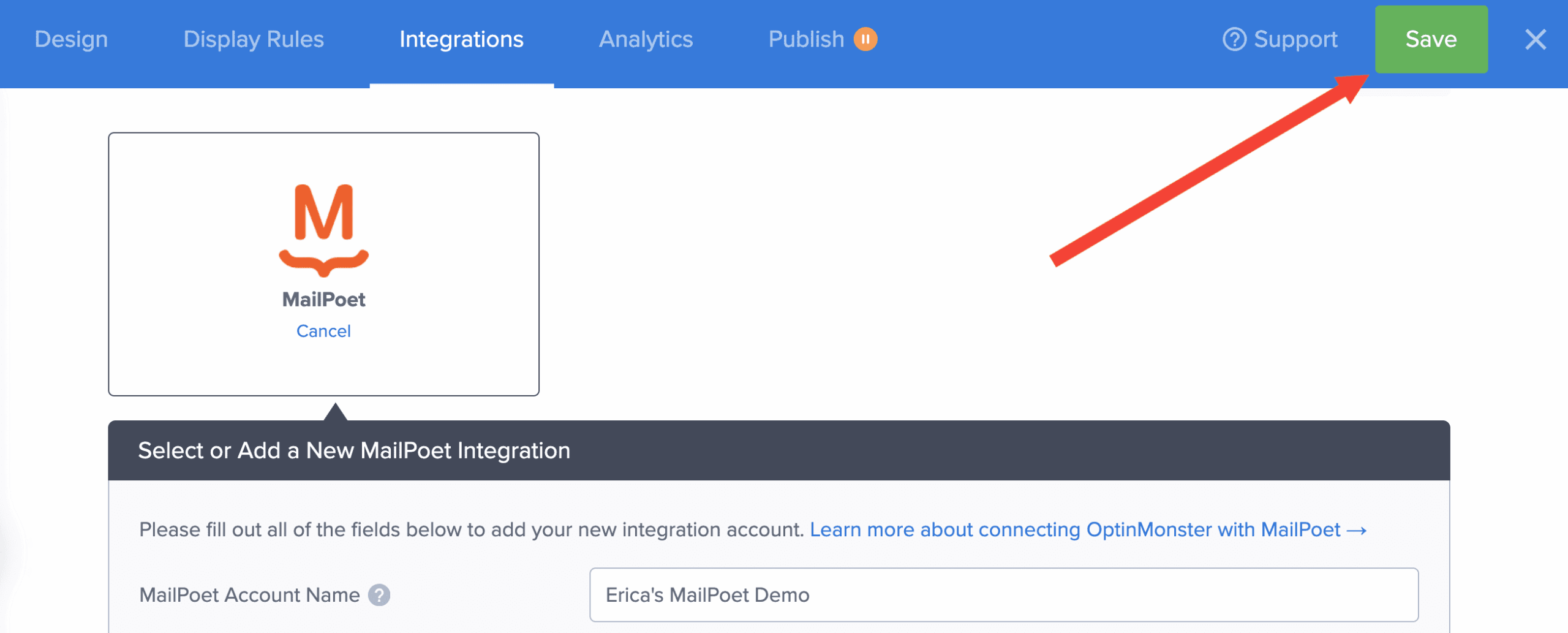 save campaign mailpoet integration